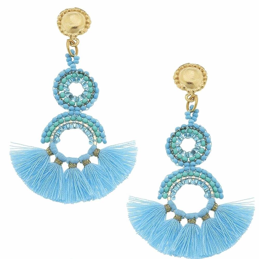 NEW SUSAN SHAW women's beaded earrings in aqua